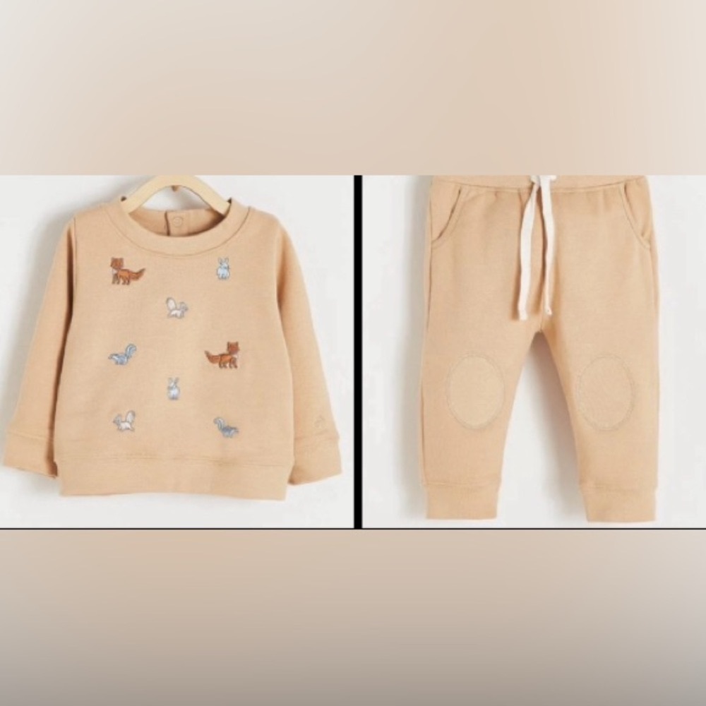 NWT BABY COTTONS 2 piece Sweatshirt & Jogger SO SOFT embroidered animals! 12 mo